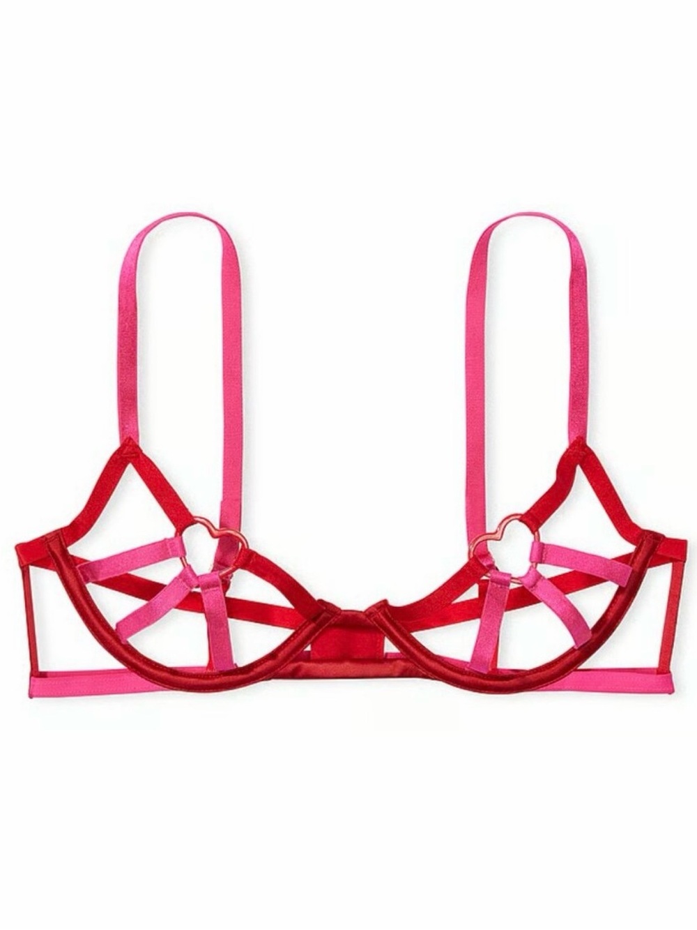 Victoria Secret Red & Pink Strappy Heart Cutout Bra